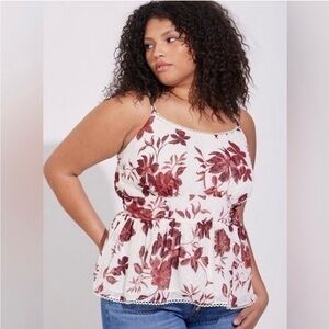 Torrid 2X peplum clip dot shirred bust lace trim top NWT